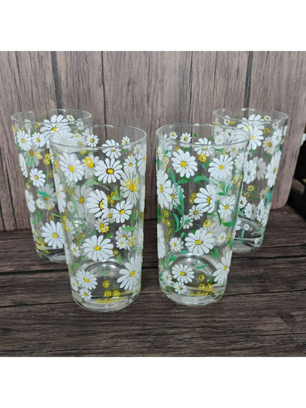 Vintage Culver Daisy Glass Tumblers Set of 4, Mid Century Modern Flower Power